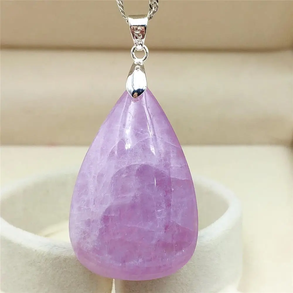 

100% натуральный фиолетовый кунцит кварцевый кулон 37x24x12 мм Кристалл кошачий глаз модная Капля воды женское ожерелье AAAAA