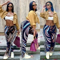 side tassels patchwork striped print jogger pant women rave festival clothing 2021 fashion casual high waist bodycon sweat pants