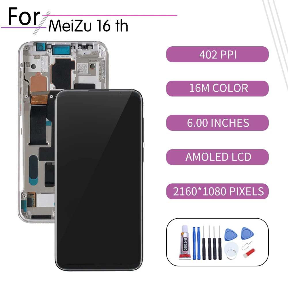 

Original For MEIZU 16th LCD Touch Screen Digitizer Assembly For Meizu 16t Display with Fingerprint Frame Replacement M882Q M882H