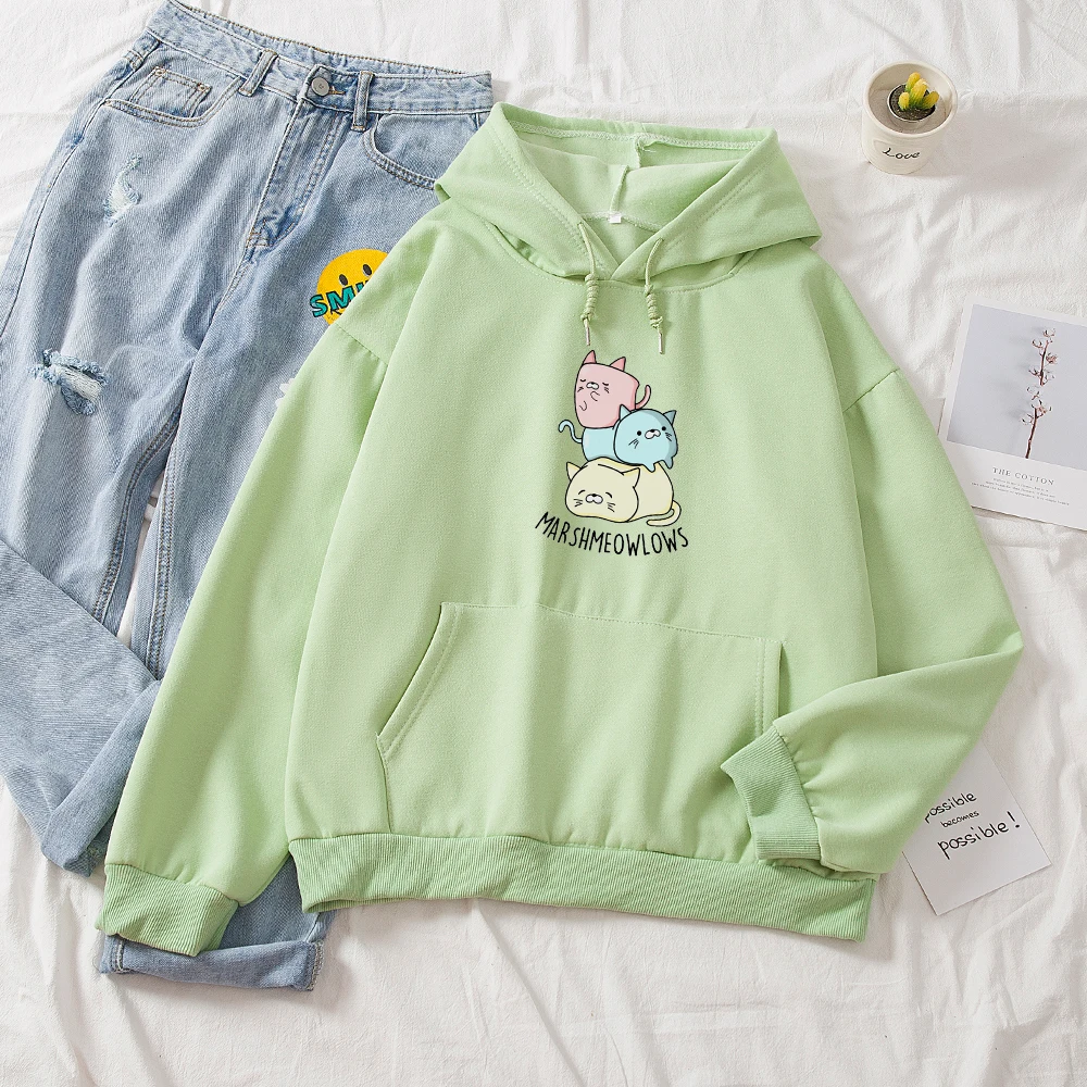 Cat Funny Harajuku Pullover Oversized Hoodies for Girls Cotton Kawaii Cartoon Women Sweetshirts Korean Ladies Moletom Feminino