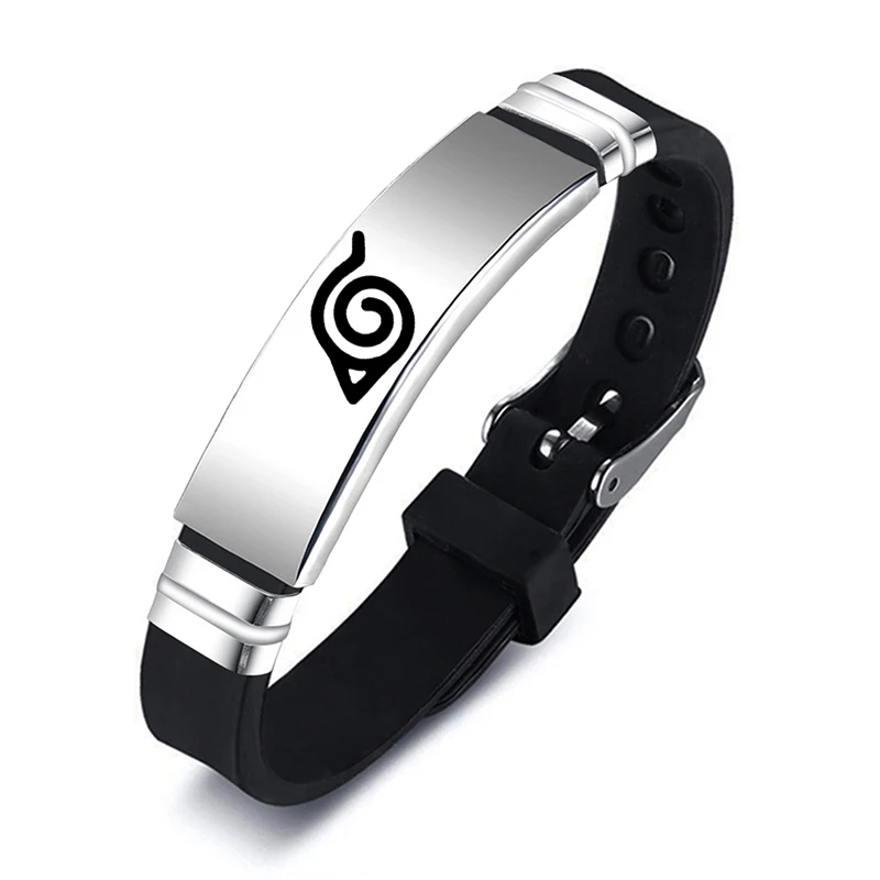 

Classic Anime Akatsuki Konoha Sand Mist Rock Cloud Oto Rain Ninja Logo Bracelet Stainless Steel Silicone Adjustable Bangle