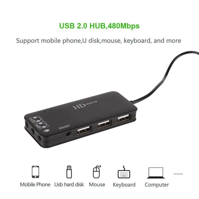Многофункциональный usb-хаб + энтернал стерео звуковая карта адаптер с 3 портами USB