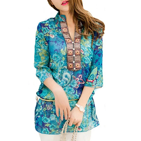 

Women's Fashion Summer Korean Style Ethnic Loose Chiffon Blouse Chiffon Half Sleeve Plus Size 5XL Floral Casual Top