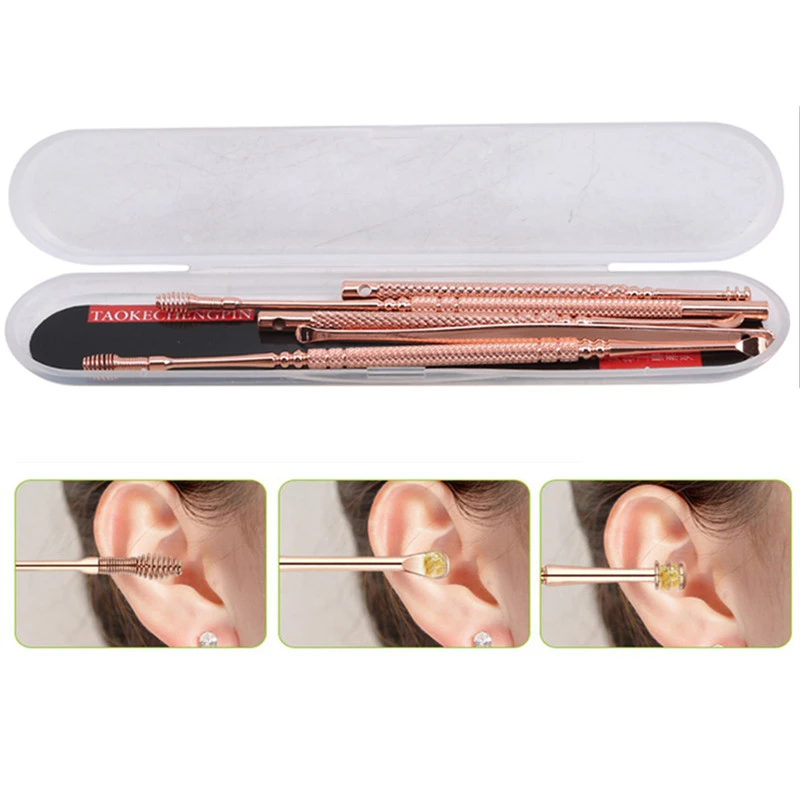 

6pcs Rose Golden Stainless Steel Earpick Ear Wax Remover Curette Cleaner Silver Earpick Set Ear Health Care Tool