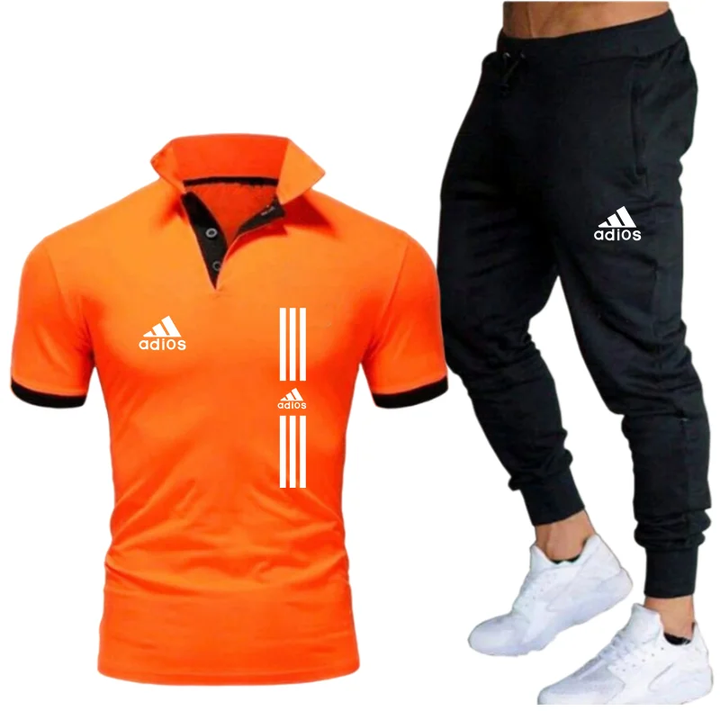 

2021 set of polo shirt + pants two-piece two-piece casual sportswear men/women suit printed top + fitness pants gym
