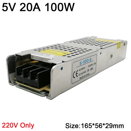5V 20A 100W Ультра тонкий переключатель Питание DC 5V трансформаторы AC220V для DC5V 4A 20A 30A 40A 60A светодиодный драйвер преобразователя для Светодиодный полоски - Цвет: 5V 20A 100W