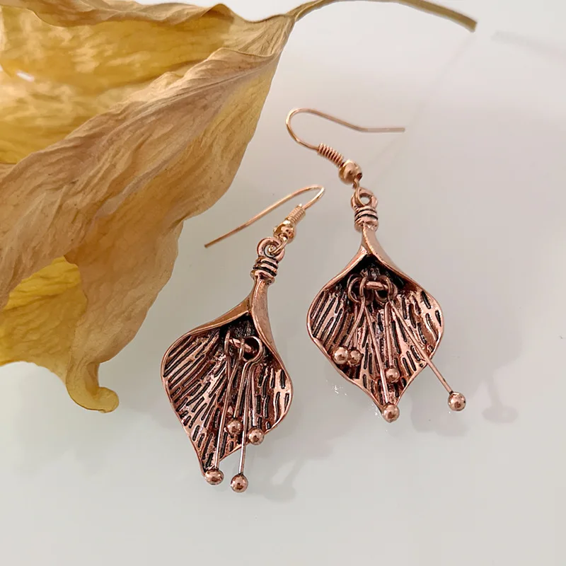 Винтажные бронзовые лепестки цветок висячие серьги для женщин этнические Бохо ручной работы металлические серьги Висячие Pendientes Mujer Z3D338
