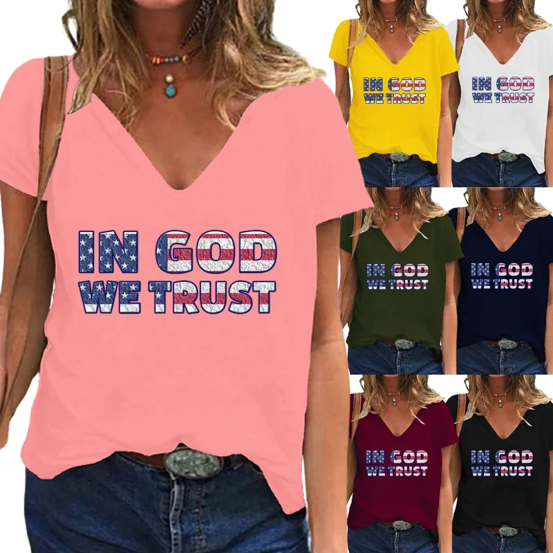 

Новая летняя рубашка, Модный пуловер с графическим принтом и V-образным вырезом, Свободная Повседневная рубашка, женские блузки с коротким р...