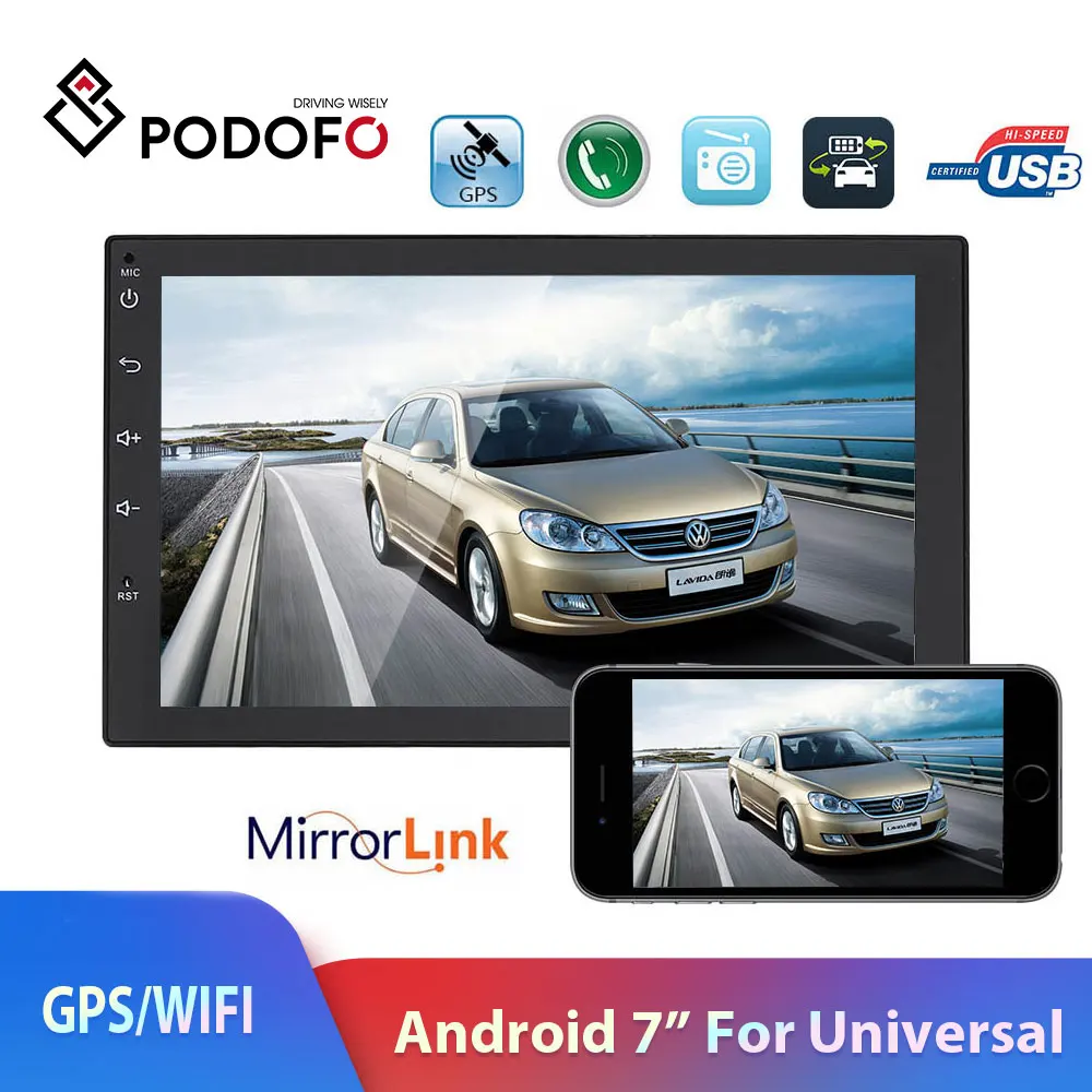 Podofo Android 2 Din автомагнитола gps радио мультимедиа видео плеер универсальный авто стерео для Volkswagen Nissan hyundai Kia toyata