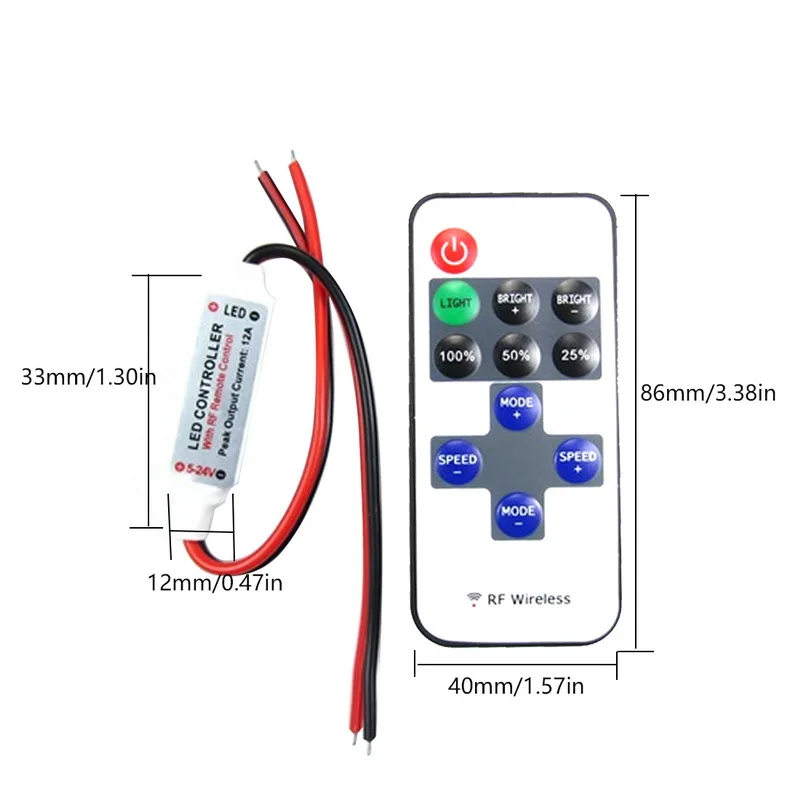1 шт. Мини светодиодный световой диммер Беспроводной пульт дистанционного
