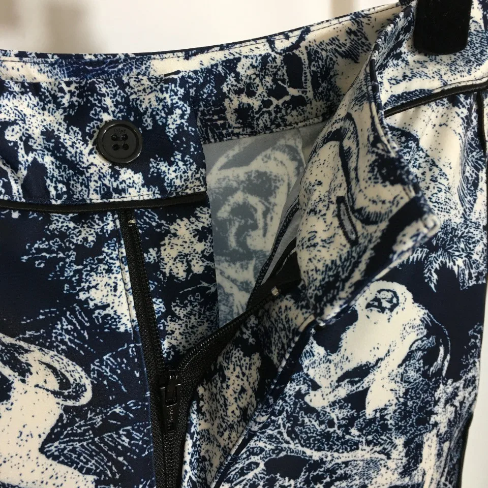 

High Quality Luxury Summer Sexy Women's Forest Animal Ink Print Lapel Long-sleeved Shirt + High-waist Wide-leg Pants 2pcs Set