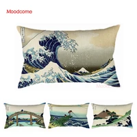 vintage katsushika hokusai 36 views mount fuji great wave ukiyoe japanese art cotton linen rectangle waist pillow cushion cover