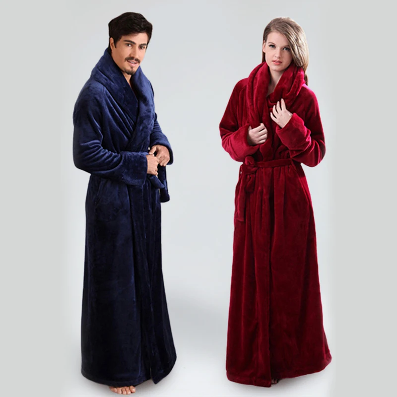 Mens and Women's Ultra Long Bathrobe Plush Floor Length Robes Plus Size Home Wear Sleepwear  Nightgown Dressing Gown House Coat