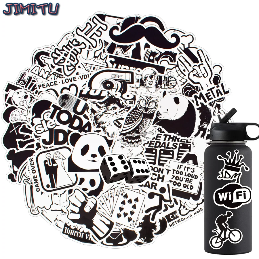 Paquete de pegatinas para ni&ntilde;os, pegatinas impermeables de dibujos animados, grafiti, blanco y negro, para ordenador port&aacute;til, monopat&iacute;n, casco, guitarra, bicicleta y coche-0