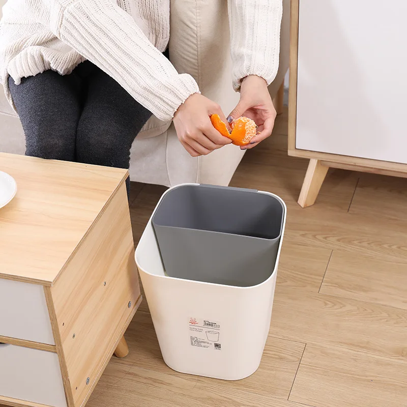 

Nordic Japanese Wet and Dry Dual-use Household Living Room Kitchen Bathroom Paper Basket Trash Can Thick Plastic Bucket