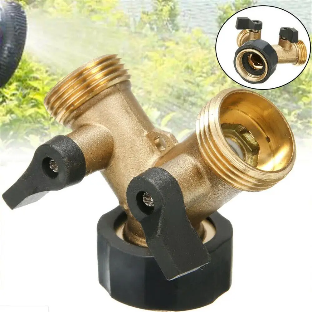 

Brass Garden 2 Way Tap Connector 3/4'' Water Hose Pipe Splitter Irrigation Connectors for Garden Irrigation Watering Tool