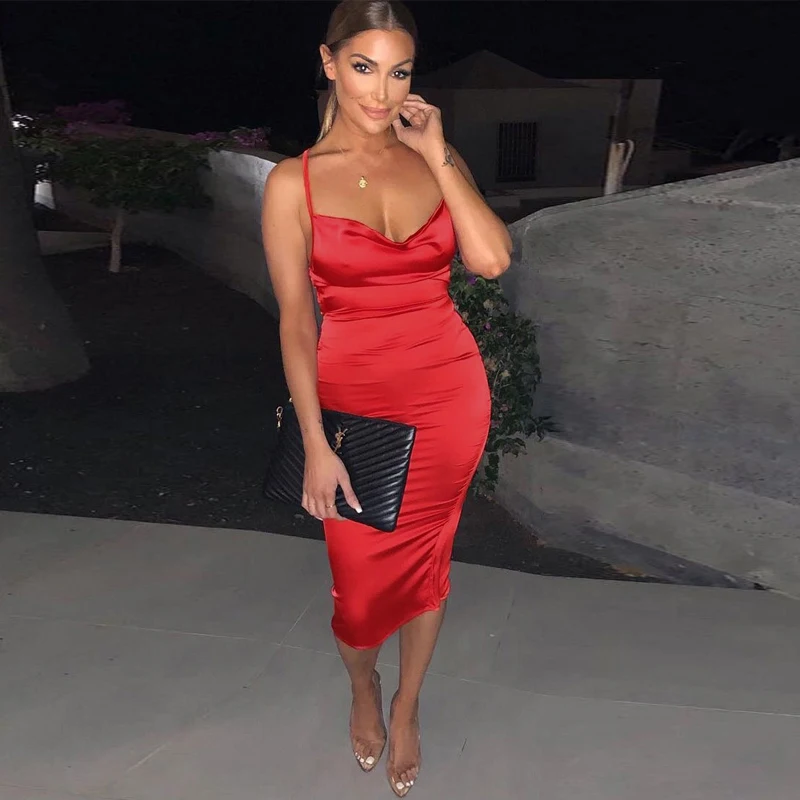 

Even Dress Dulzura neon satin lace up women bodycon long midi dress sleeveless backless elegant party outfits sexy club dress