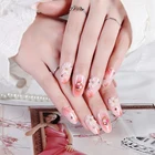Модные Длинные накладные ногти, Овальные, розовые, градиентные японские кимоно с цветами вишни, украшенные для модных девушек, 24 шт.