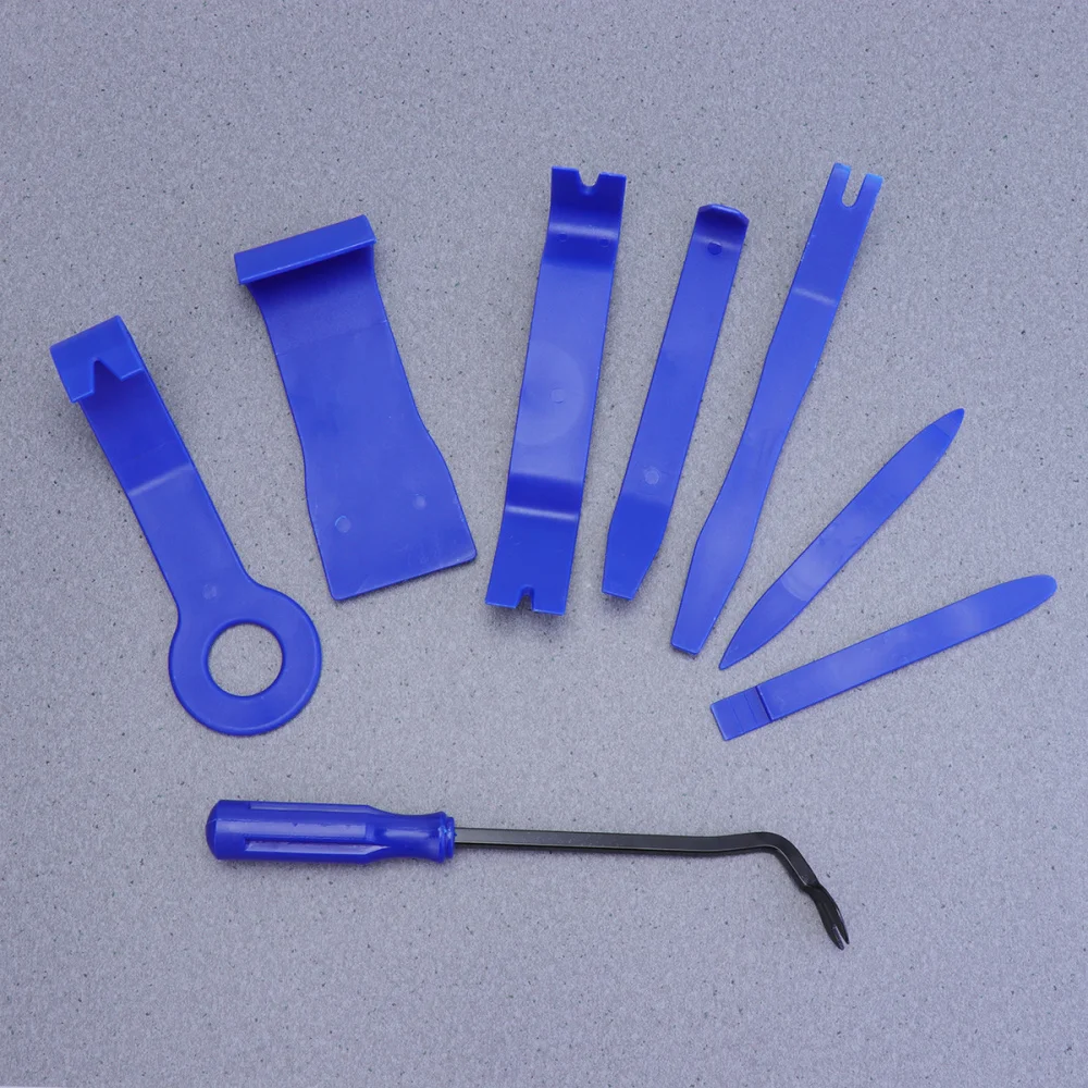 

8Pcs Auto Trim Removal Tool Kit Fastener Remover Pry Bar Scrapper Set Auto Body Repair Tools Door Trim Blue (with Kraft Box)