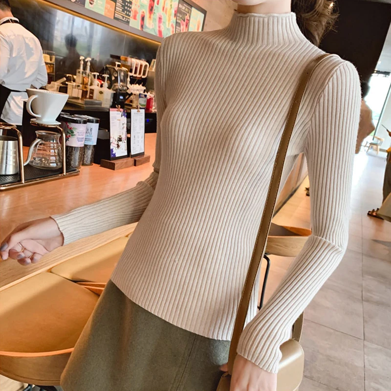 Женский свободный свитер с высоким воротником однотонный Повседневный