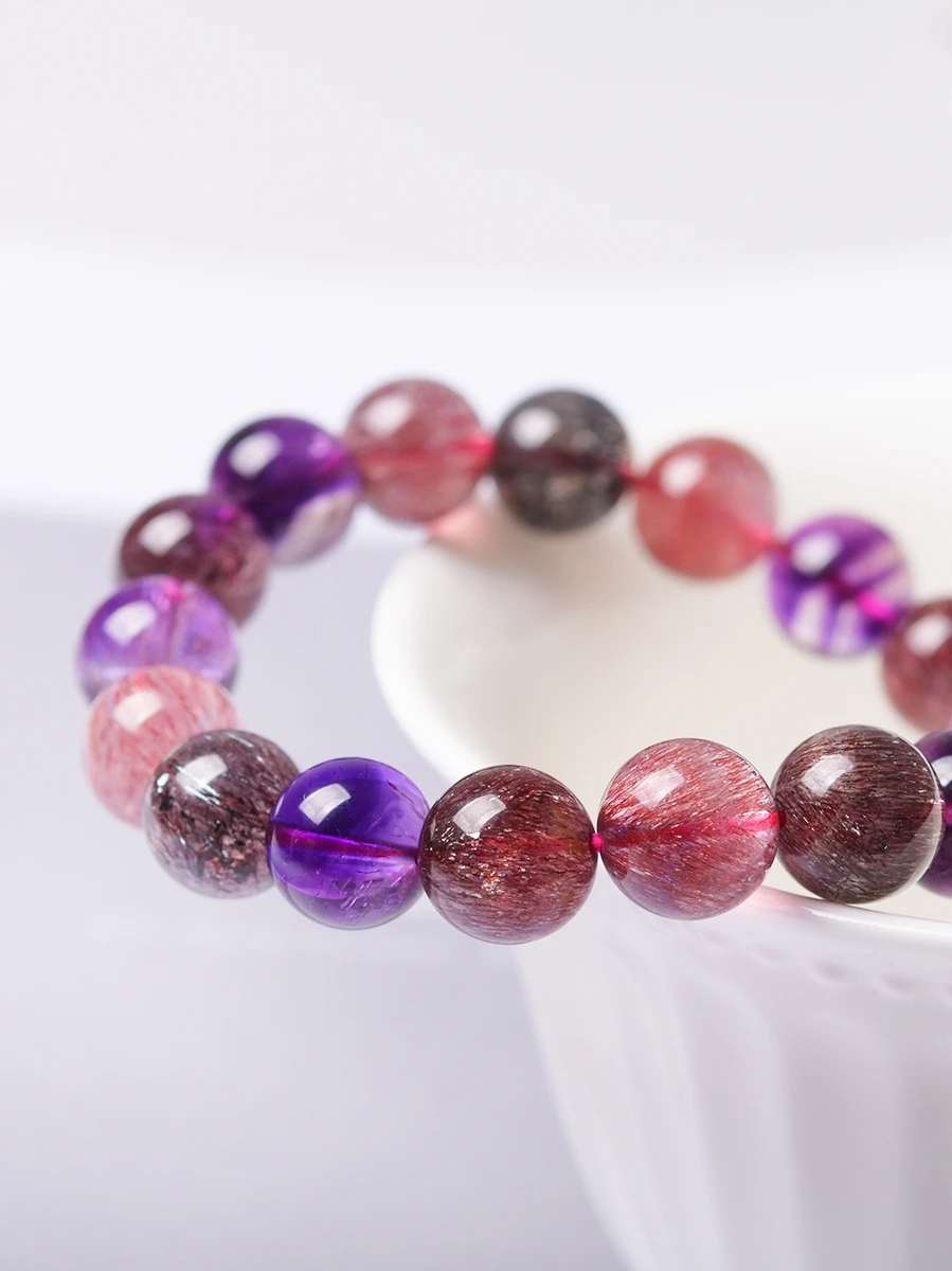 

MH natural super seven bracelet female golden strawberry black currant super seven three round backbone crystal bracelet