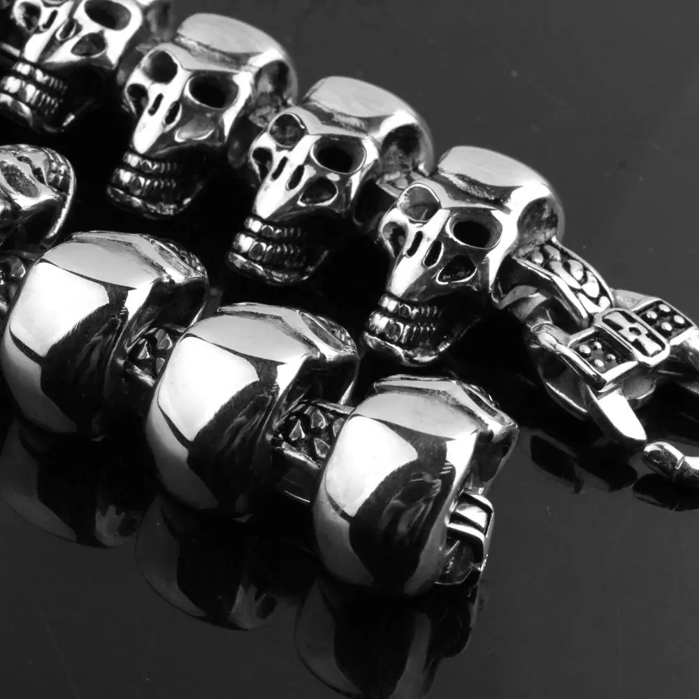 Панк браслеты из нержавеющей стали с золотым черепом для мужчин Готический Череп
