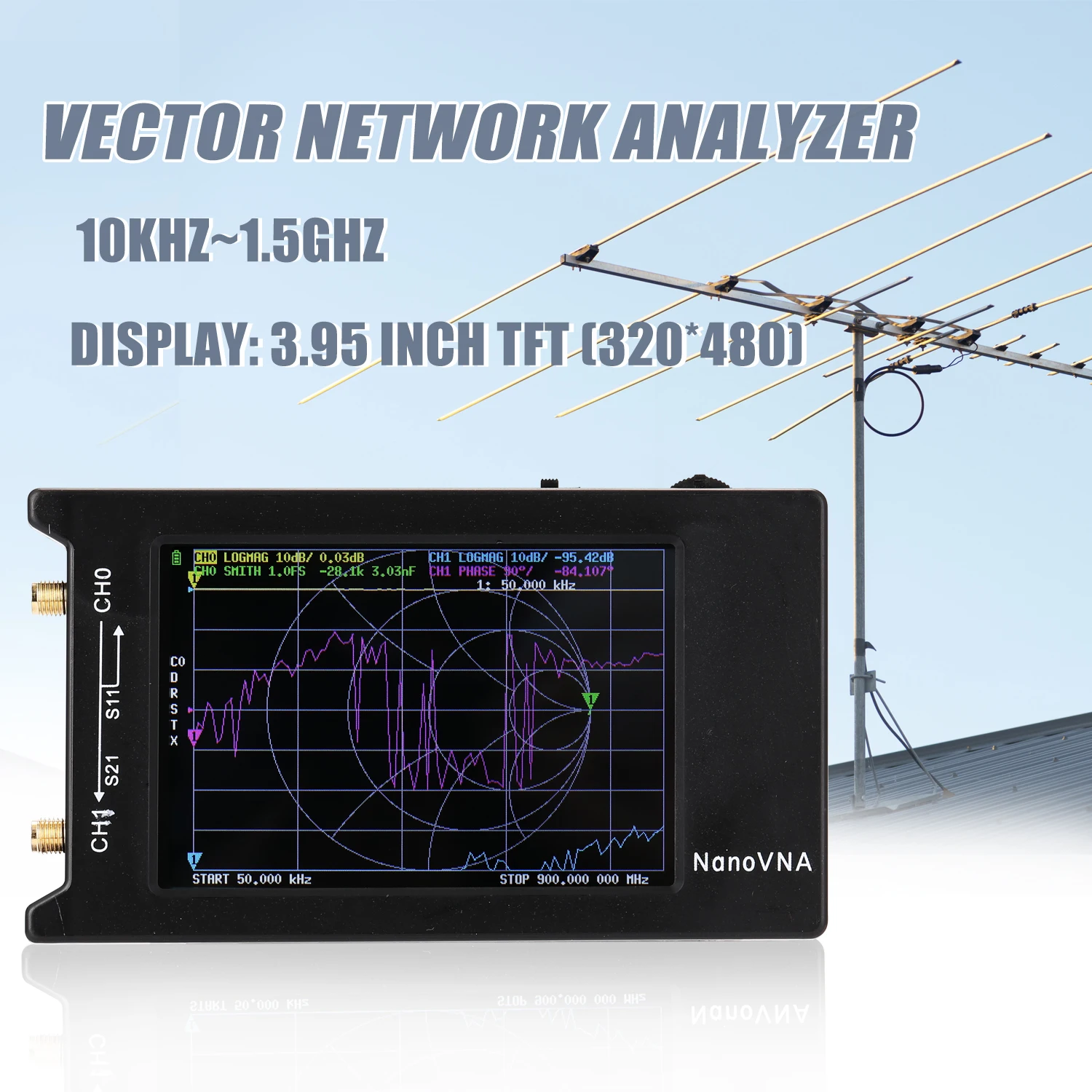 

NanoVNA-H Handheld Vector Network Analyzer 10KHz-1.5GHz Digital Display Touching Screen Shortwave MF HF VHF UHF Antenna Analyzer
