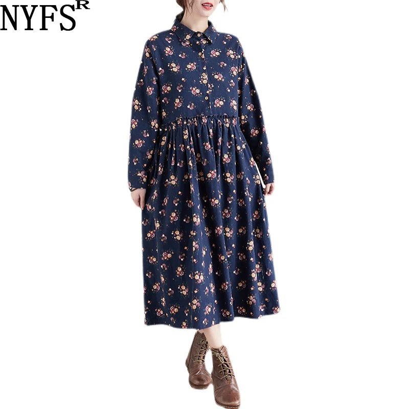 

Женское платье с длинным рукавом NYFS, маленькое свободное платье с цветочным принтом на талии, весна-осень 2021