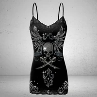 skull print tank top women gothic punk style lace sleeveless vest summer casual slim tee shirts plus size y2k tops
