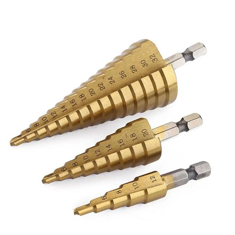 

3-12 мм/4-12 мм/4-20 мм ступенчатое сверло с прямым желобом из быстрорежущей стали с титановым покрытием для дерева, металла, резак, сердечник, кон...