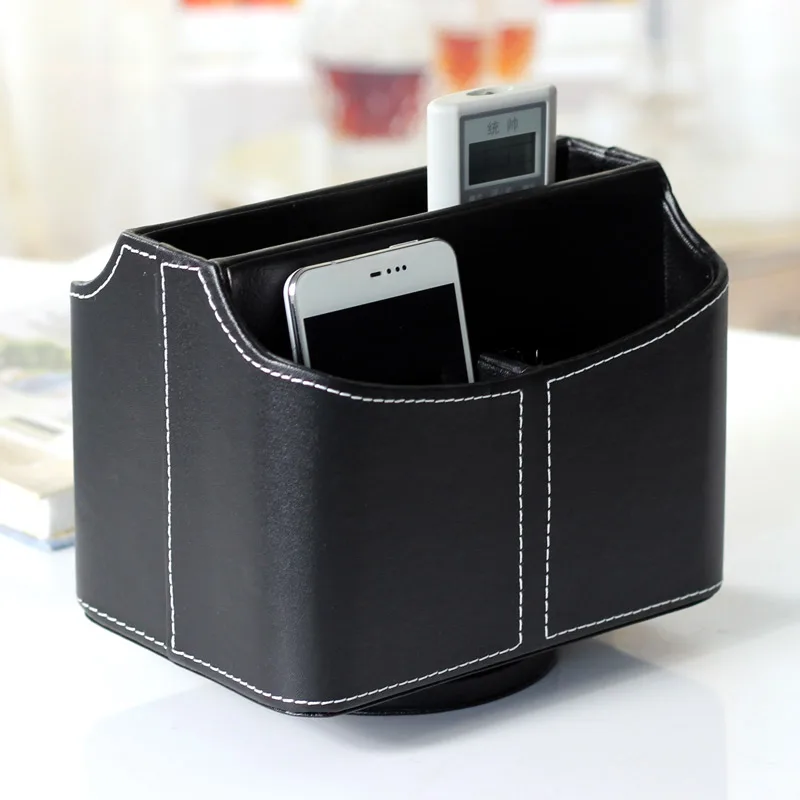 

PU Leather Desktop Rotary Phone Remote Control Storage Box