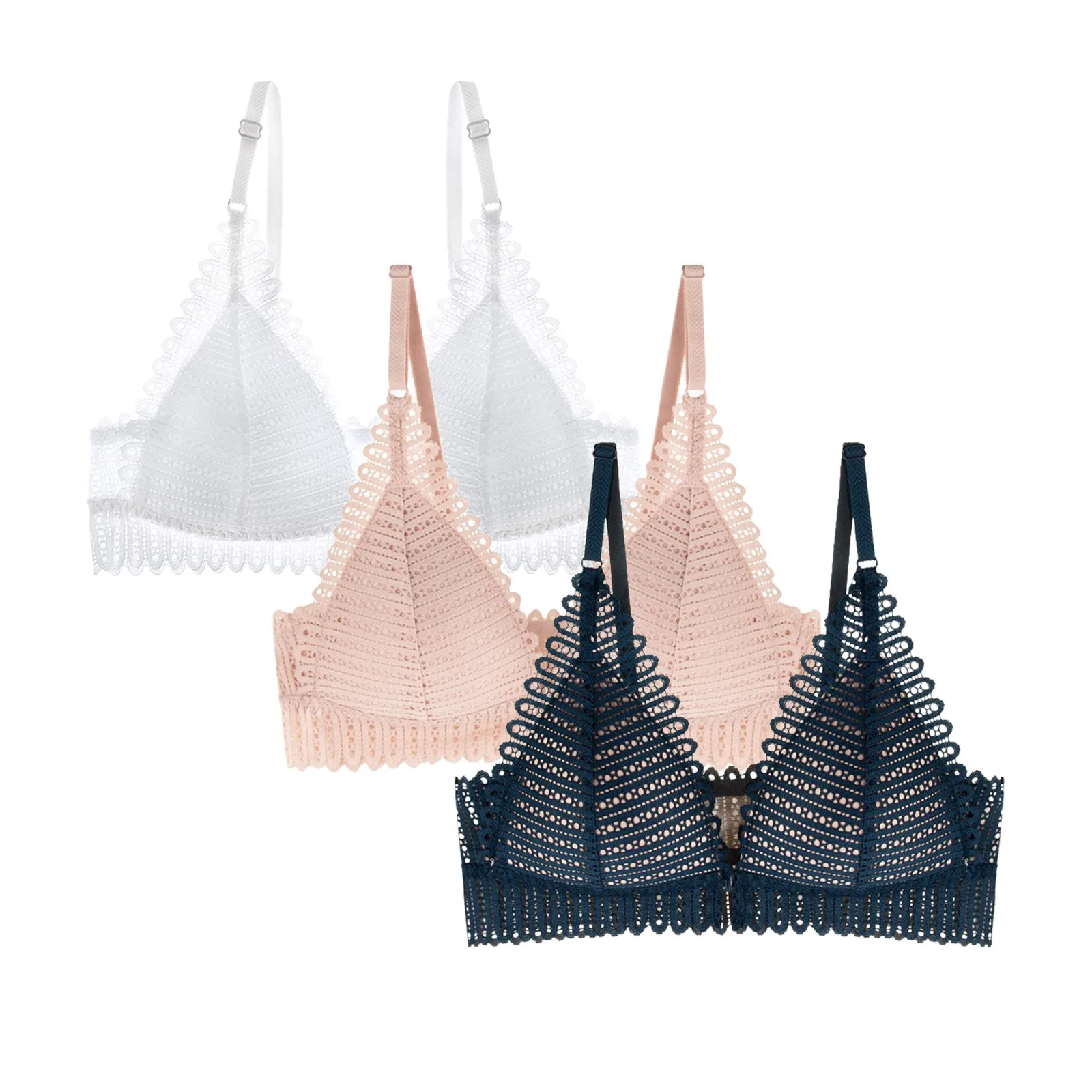 

Plus Size Bra Seamless Bras For Women Underwear Sexy Lace Brassiere Push Up Bralette With Pad Vest Top 3PC Bra Intimates Breast