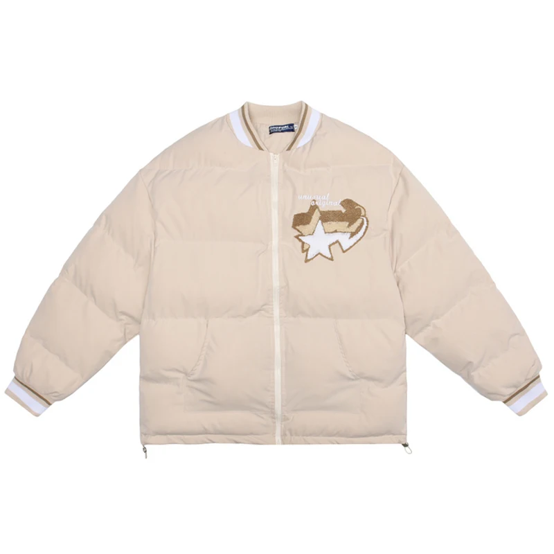 

Мужская розовая бейсбольная куртка в стиле Харадзюку со Звездной вышивкой, плотная теплая куртка-бомбер в стиле ретро унисекс, уличная одеж...