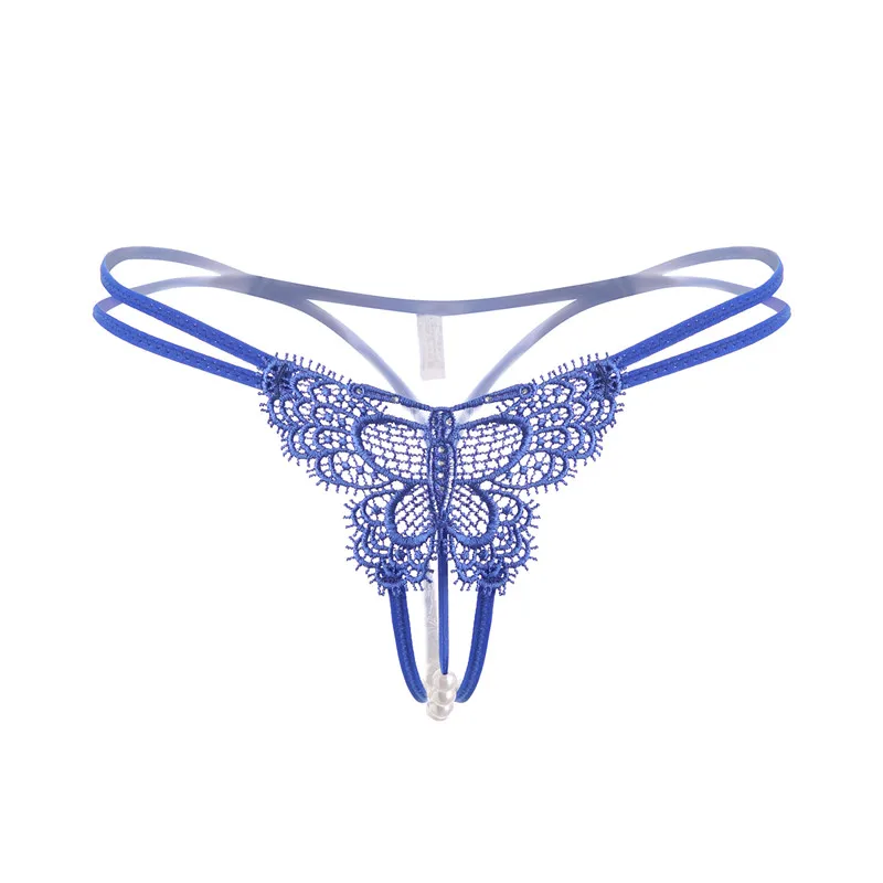

Sexy lingerie pearl massage thong sexy butterfly open crotch t pants transparent ladies panties