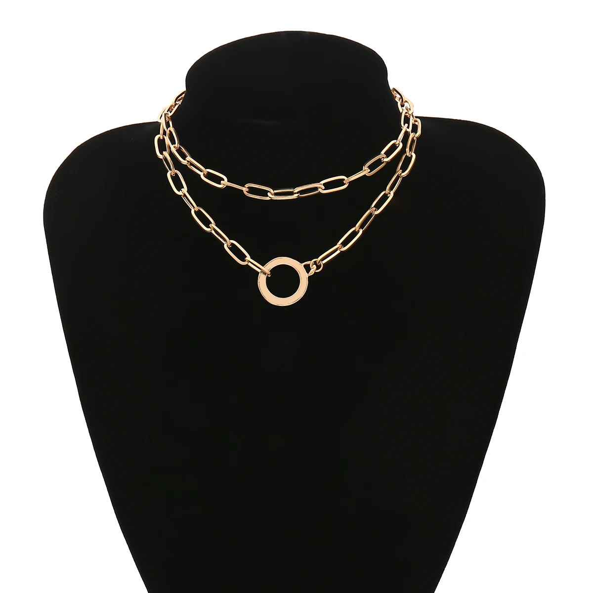 

IngeSight.Z Punk Double Layer Round Circle Short Choker Necklace Collar Simple Gold Color Pendant Necklaces for Women Jewelry