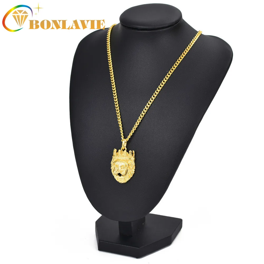 Мужское золотое ожерелье с подвеской в виде мультяшной Лионской головы