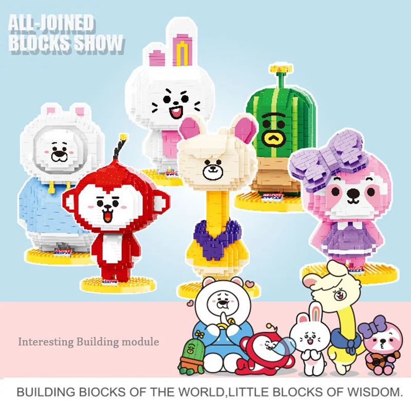 

Cartoon Character Doll Monkey Rabbit Building Block Toy Diy Animal Model Creative Puzzle Assembly Building Module Children's Toy