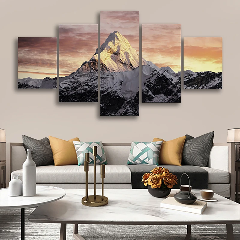 

5 Piece Canvas Wall Art Snow Mountain Landscape Picture Living Room Decoration Bedroom Modern Image Home Painting