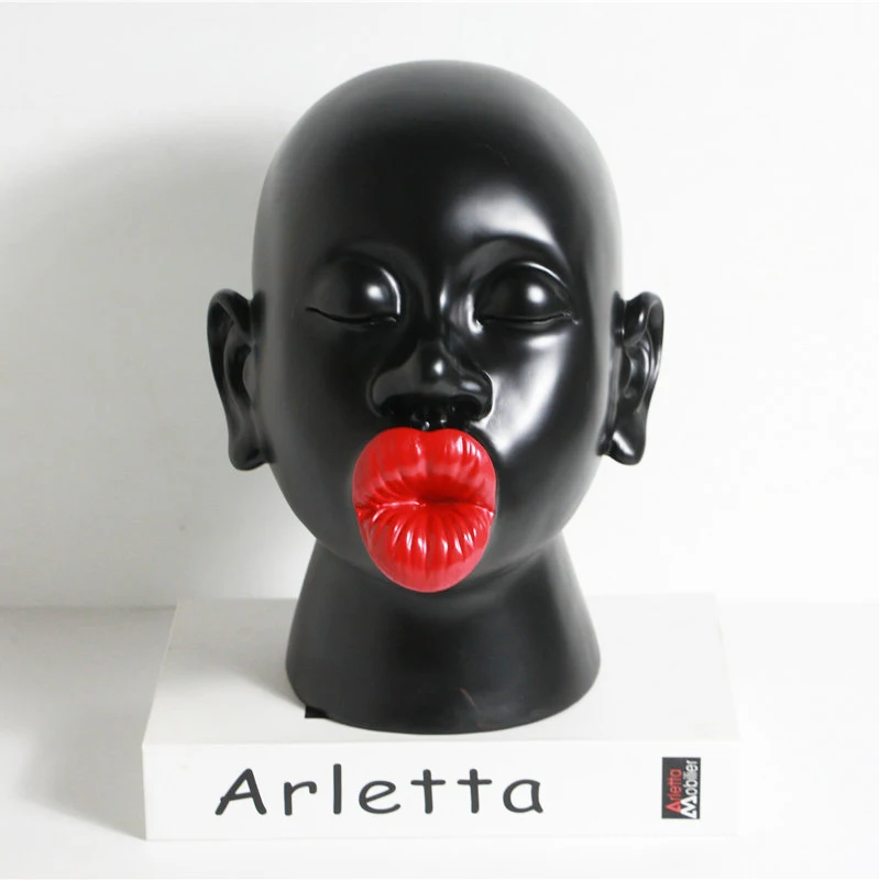 

2021 New Nordic Style Big Red Lips Statue Figure Head Portraits Art Sculpture Resin Crafts Classical Home Decoration