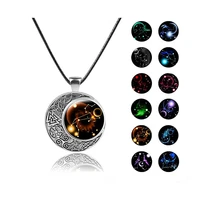 viking moon constellation necklace for women retro zodiac crescent moon pendant necklace men teen birthday jewelry