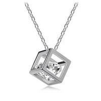 simple hollow geometric cube unique all match pendant metal square cold fashion couple clavicle necklace party jewelry