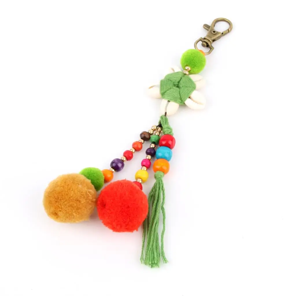 1 шт. богемский Бохо натр ракушка помпон брелок для ключей с кисточкой endant Ball