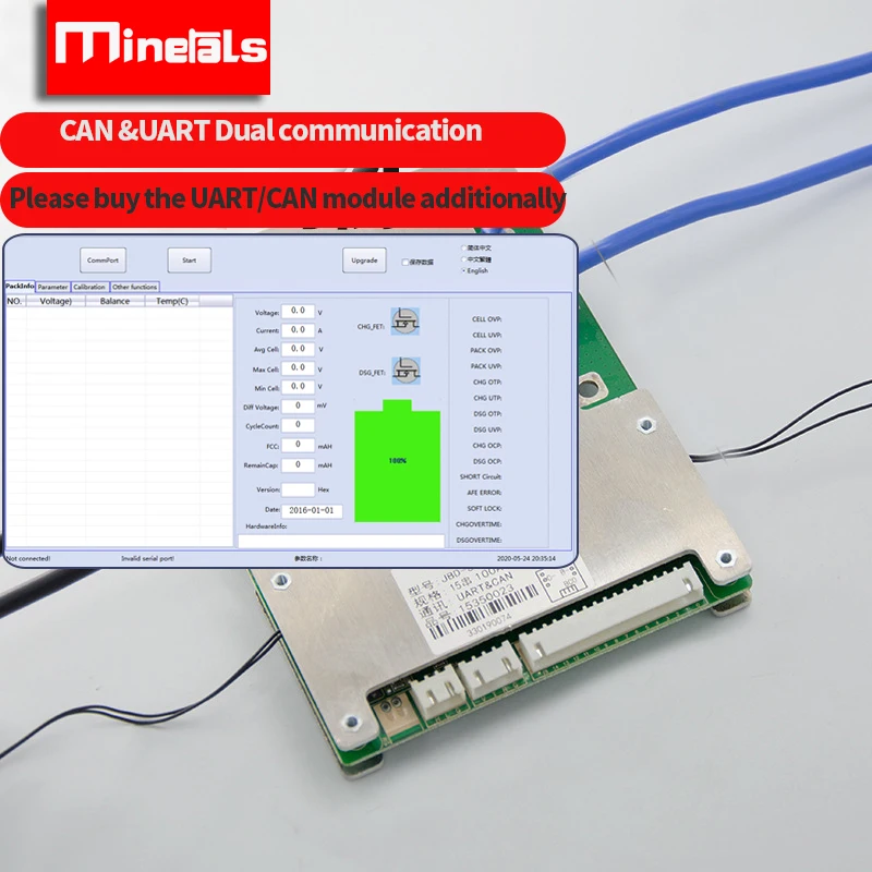 Устройство для измерения суммы аккумуляторной батареи LiFePo4 UART 15s 48 В BMS Bluetooth умная