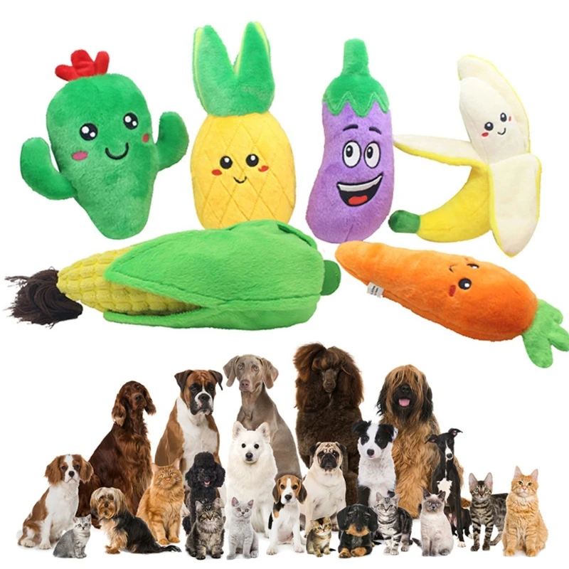 

6 Pcs Cartoon Vegetable Fruit Shape Dog Chew Molar Toy Gnawing Sound Doll Tooth
