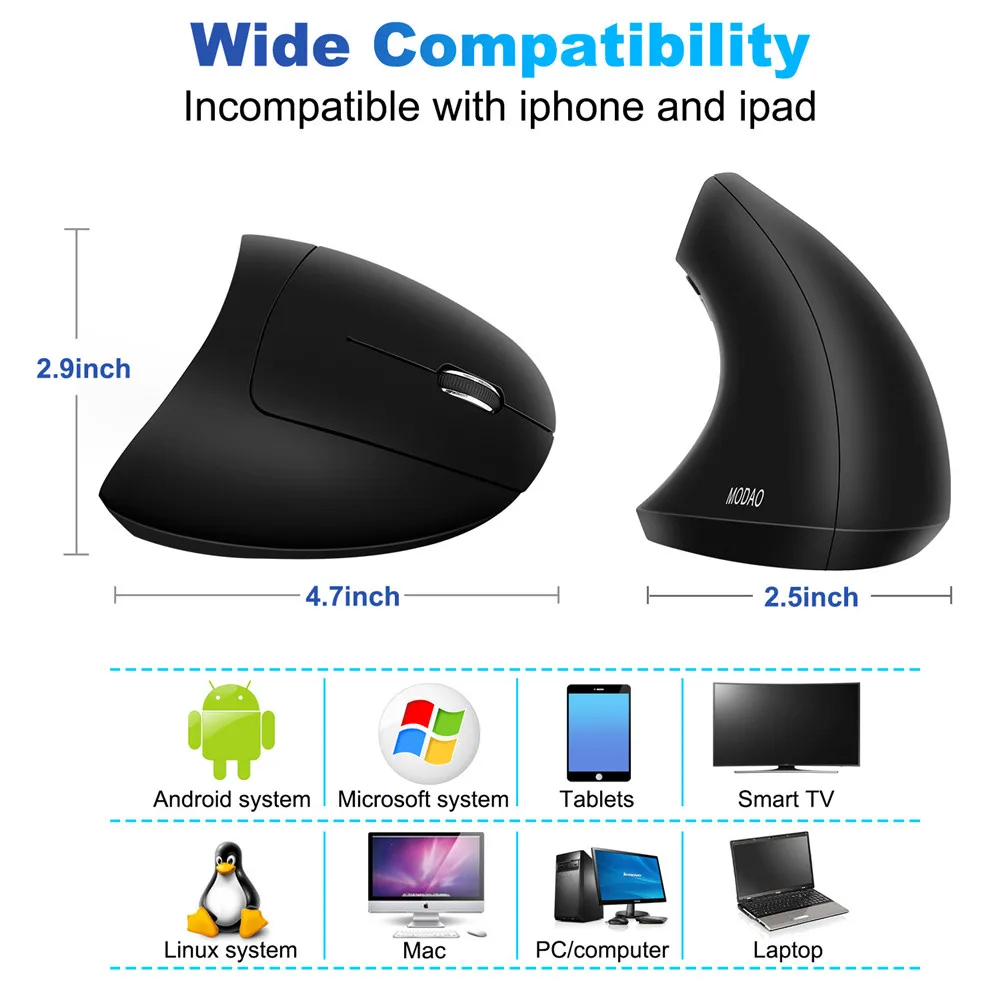 

V4.0 Wireless Vertical Gaming Mouse 2.4GHz Bluetooth Ergonomic Optical Mouse Adjustable 6 Keys 1600DPI Office Mice for Laptop PC