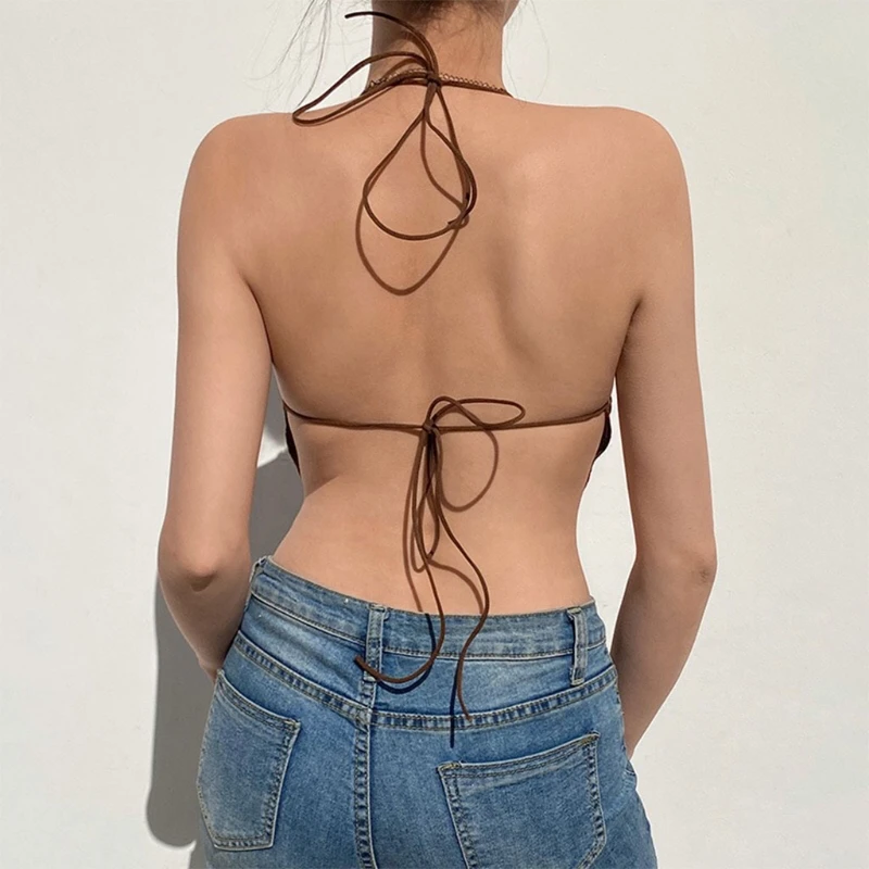 

Women Sexy Halter Satin Crop Top Ruched V-Neck Floral Buckle Camisole Tie Open Back Asymmetrical Hem Sling Vest Bustier