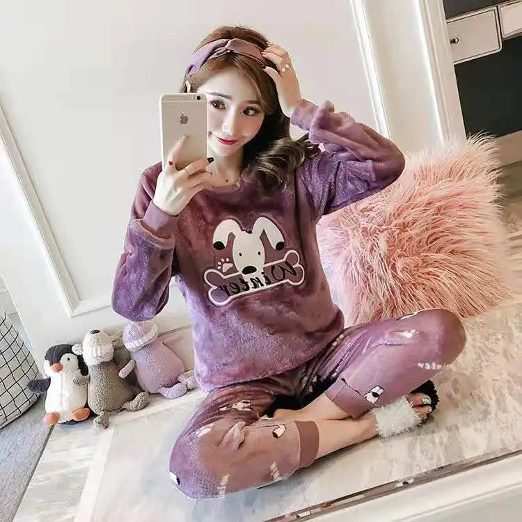 Осень зима 2021 теплые фланелевые женские пижамные комплекты плотная бархатная