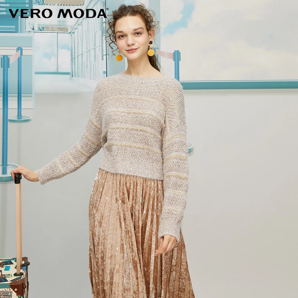 Vero Moda женское винтажное Стильное трикотажное бархатное плиссированное платье из двух частей | 319446541 - Цвет: Perla rosa