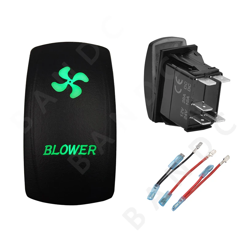 

BLOWER 5P Switch Car Dashboard Button Connector Illuminated Green LED Rocker Switch for the Car Boat Marine Yacht RV，Jumper Wire
