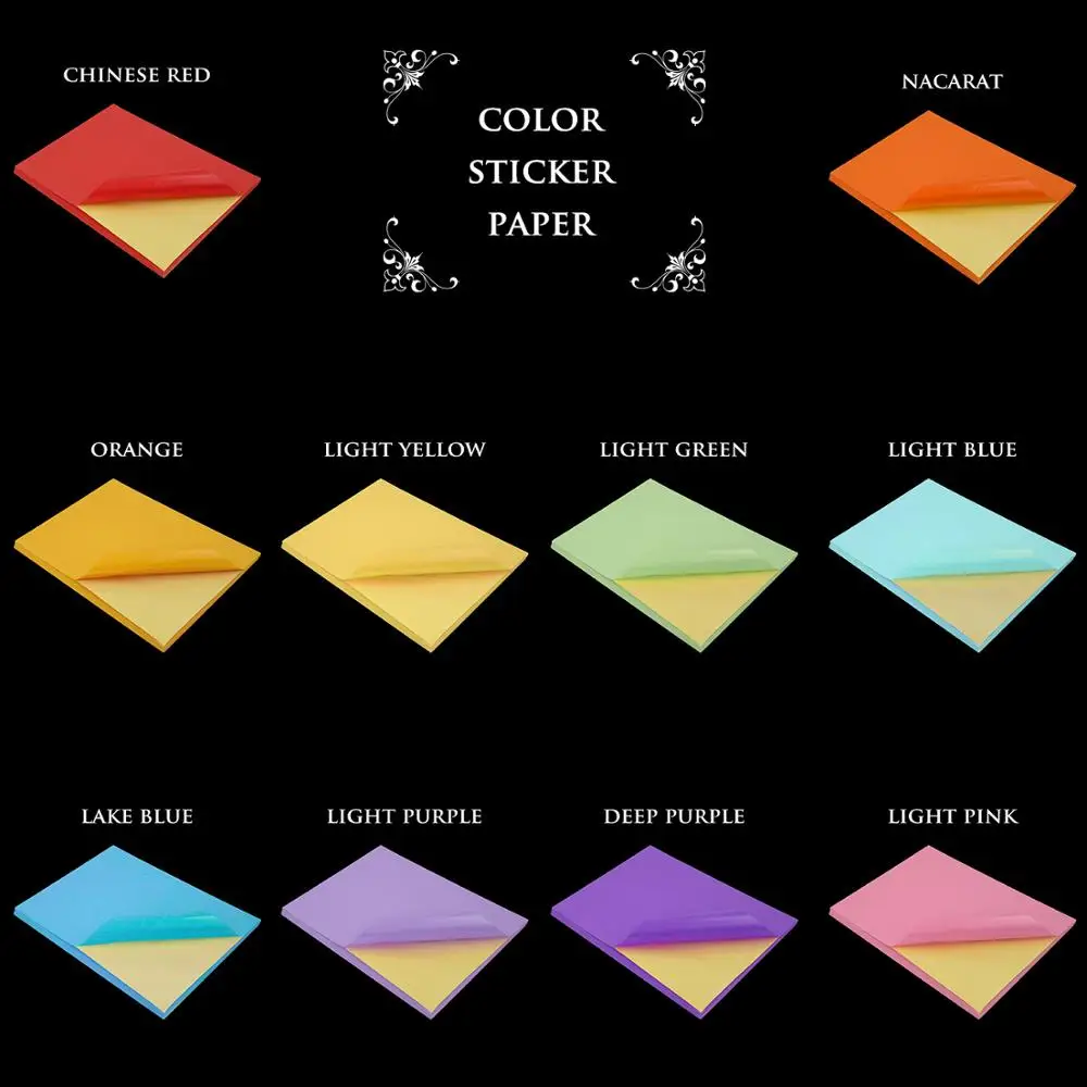 Самоклеящаяся бумага формата А4 100 листов цветная для этикеток струйная печать